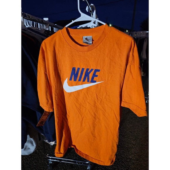 Nike Orange T Shirt XXL Blue Logo Spellout Short Sleeve - Picture 1 of 3